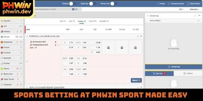 Sports betting at PHWIN sport made easy